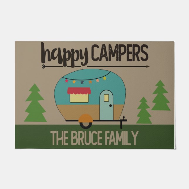 Happy Camper Doormat Gepersonaliseerd Camping Deurmat (Voorkant)
