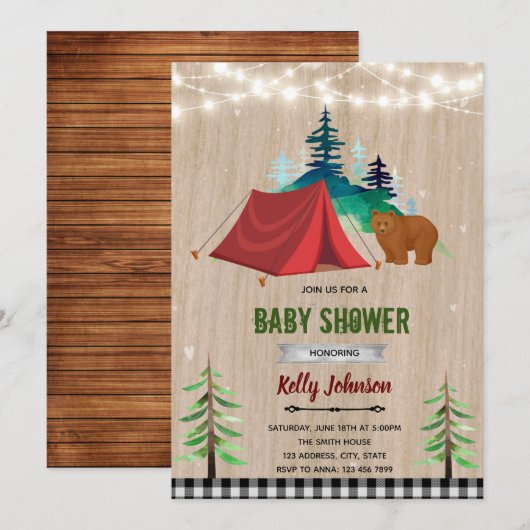 Happy camper-doucheuitnodiging kaart (Voorkant / Achterkant)