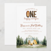 Happy Camper Forest Bear 1st Birthday Kaart (Voorkant / Achterkant)