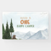 Happy Camper Forest Boy Verjaardagsfeestje Spandoek (Horizontaal)
