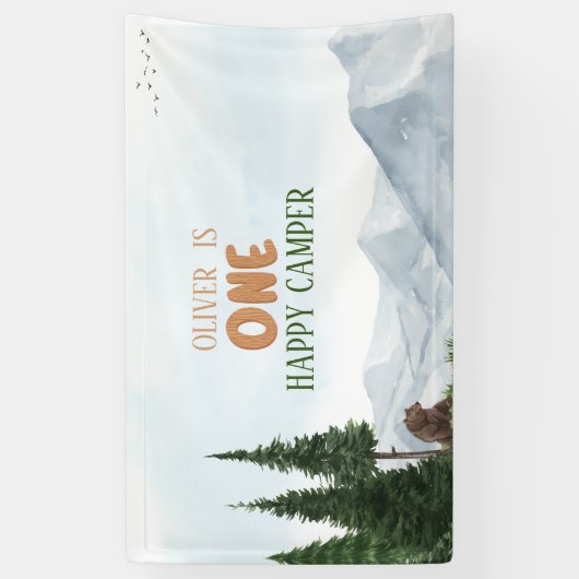 Happy Camper Forest Boy Verjaardagsfeestje Spandoek (Verticaal)