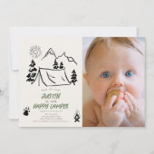 Happy Camper Hand-getrokken Tent Foto 1e Verjaarda Kaart (Voorkant)