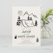 Happy Camper Hand-getrokken Tent Mountain 1e verja Kaart (Staand voorkant)