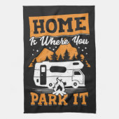 Happy Camper Home is waar je het parkeert Theedoek (Verticaal)