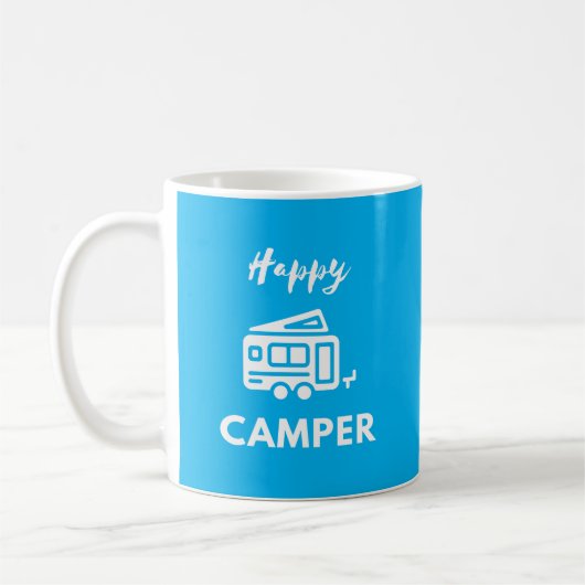 Happy Camper in wit met blauwe achtergrond Koffiemok (Links)