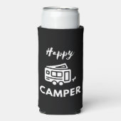 Happy Camper in wit met blauwe achtergrond Seltzer Blikjeskoeler (Seltzer Voorkant)