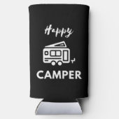 Happy Camper in wit met blauwe achtergrond Seltzer Blikjeskoeler (Achterkant)