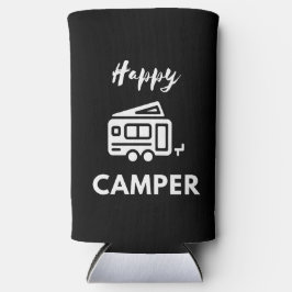 Happy Camper in wit met blauwe achtergrond Seltzer Blikjeskoeler