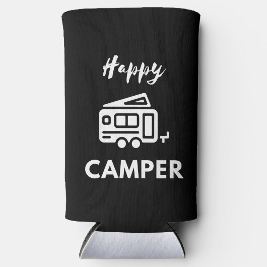 Happy Camper in wit met blauwe achtergrond Seltzer Blikjeskoeler (Voorkant)