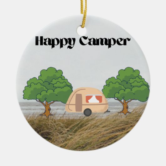Happy Camper Keramisch Ornament (Voorkant)
