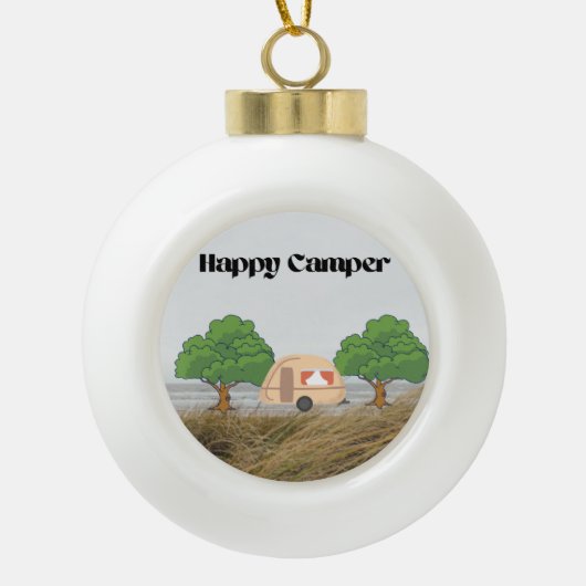 Happy Camper Keramische Bal Ornament (Voorkant)