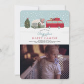 Happy Camper Kerstblauw 1e Verjaardag Foto Kaart (Voorkant)
