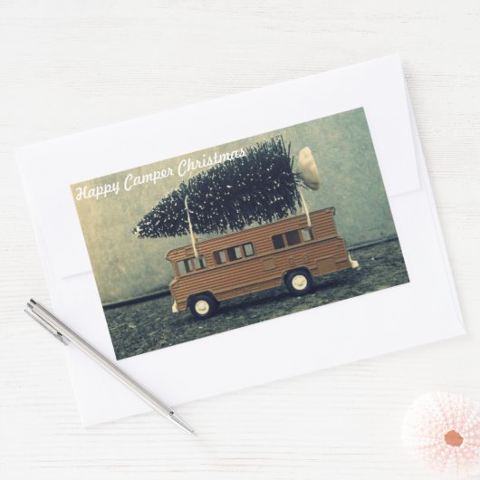 Happy Camper Kerstmis Rechthoekige Sticker (Envelop)