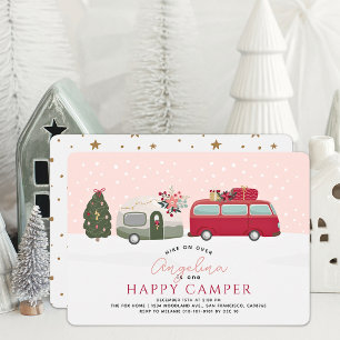 Happy Camper Kerstvakantie Roze 1e verjaardag Kaart