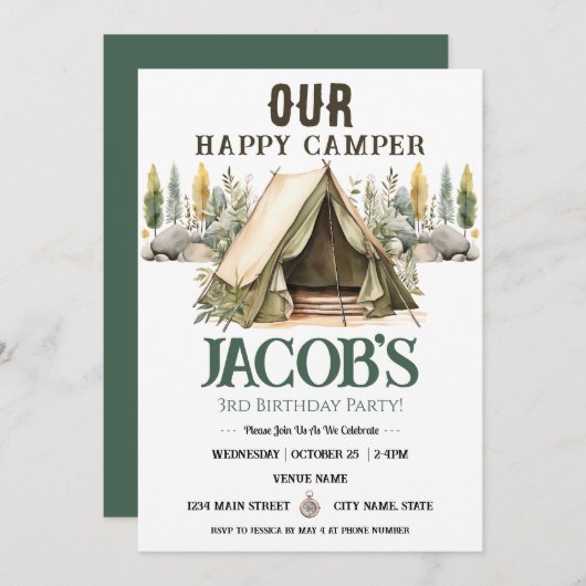 Happy Camper Kinder 3e Verjaardag Kaart (Voorkant / Achterkant)
