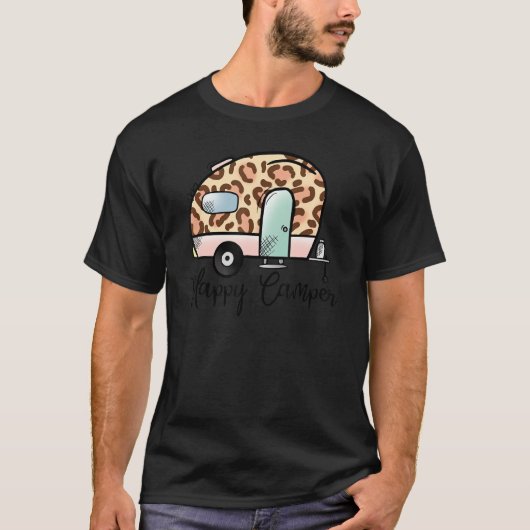 Happy Camper Leopard Adventure Camp Funny Camping T-shirt (Voorkant)