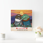 Happy Camper Life Quote Cute Setting Sun Sjabloon Vierkante Klok (Huis)