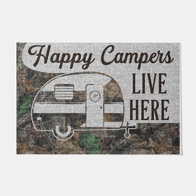 Happy Camper Lives Here Doormat, Personalized Deurmat (Voorkant)
