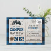 Happy Camper Lumberjack Flannel First Birthday Kaart (Staand voorkant)