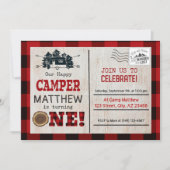 Happy Camper Lumberjack Flannel First Birthday Kaart (Voorkant)