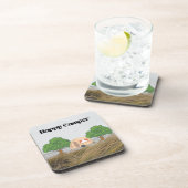 Happy Camper met Camper en Trees op een Bier Onderzetter (Rechterzijde)