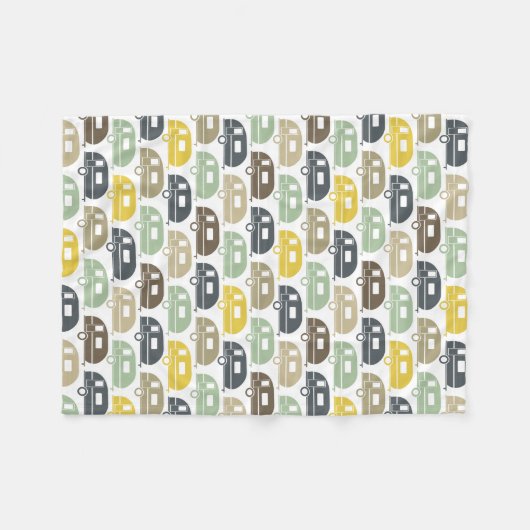 Happy Camper | Modern Camper Blanket Retro Blues Fleece Deken (Voorkant (Horizontaal))