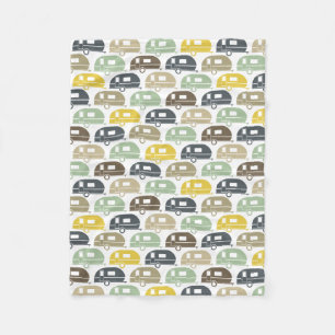 Happy Camper Modern Camper Blanket Retro Blues Fleece Deken