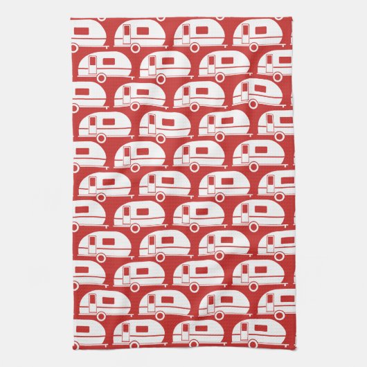 Happy Camper | Modern Camper Decor Red White Theedoek (Verticaal)