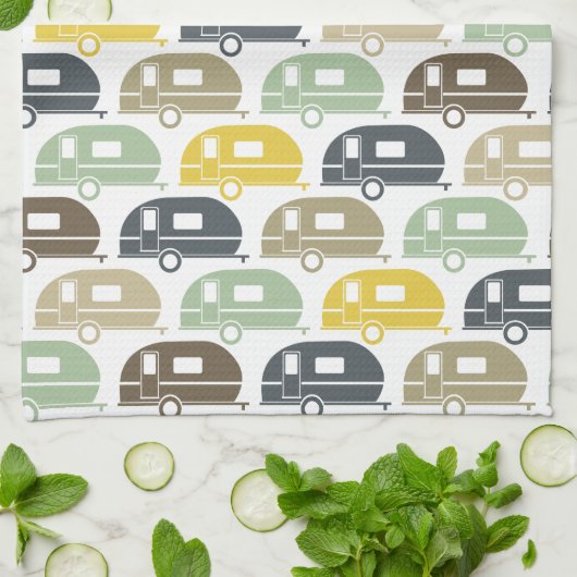 Happy Camper | Moderne decor-retro van Camper Theedoek (Gevouwen)