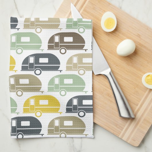 Happy Camper | Moderne decor-retro van Camper Theedoek (Quarter Fold)