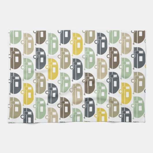 Happy Camper | Moderne decor-retro van Camper Theedoek (Horizontaal)