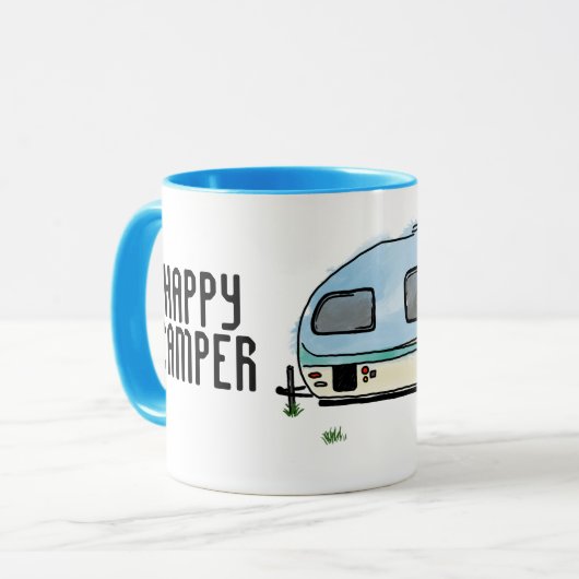 Happy camper mok camping cadeau idee voor reiziger (Voorkant links)