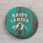 Happy Camper Mountain Adventure Blauwgroen Barn Ca Ronde Kartonnen Onderzetter<br><div class="desc">Happy Camper Rustic Mountain Adventure Blauwgroen Barn Wood Camping Onderzetters.</div>