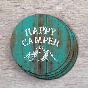 Happy Camper Mountain Adventure Blauwgroen Barn Ca Ronde Kartonnen Onderzetter