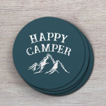 Happy Camper Mountain Adventure Blauwgroen Camping Ronde Kartonnen Onderzetter<br><div class="desc">Happy Camper Rustic Mountain Adventure Blauwgroen Camping Onderzetters.</div>