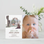 Happy Camper Mountain Beren Jongen 1e Verjaardag Kaart (Staand voorkant)