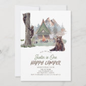 Happy Camper Mountain Beren Jongen 1e Verjaardag Kaart (Voorkant)