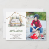 Happy Camper Mountain Forest Jongen Verjaardag Fot Kaart (Voorkant)