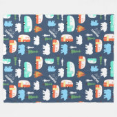 Happy Camper Navy Blue Oranje Aqua Camp Blanket Fleece Deken (Voorkant (Horizontaal))