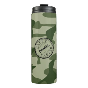 Happy Camper Olive Green Camo Name Camping Travel Thermosbeker
