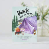 Happy Camper Paarse Tent Girls Birthday Bedankkaart (Staand voorkant)