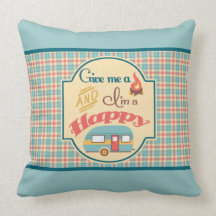Happy Camper Personalized Pillow (Aqua & Coral)