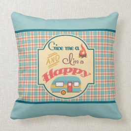 Happy Camper Personalized Pillow (Aqua & Coral) Kussen
