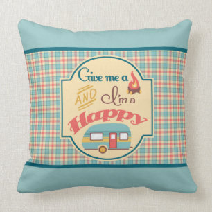 Happy Camper Personalized Pillow (Aqua & Coral) Kussen