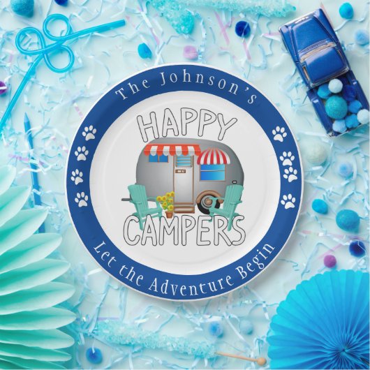 Happy Camper, persoonlijke Camping-Borden Papieren Bordje (Feest)