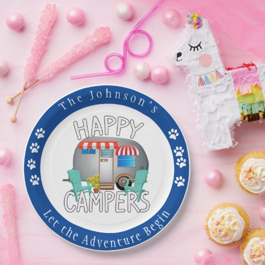 Happy Camper, persoonlijke Camping-Borden Papieren Bordje (Feest)