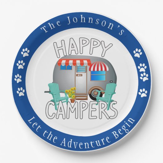 Happy Camper, persoonlijke Camping-Borden Papieren Bordje (Voorkant)