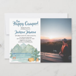 Happy Camper Photo Rustic Mountains Birthday Kaart