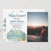 Happy Camper Photo Rustic Mountains Birthday Kaart (Voorkant / Achterkant)