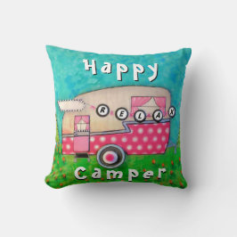Happy Camper Pillow, Camper Art Kussen
